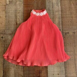 Janie And Jack Baby Girl Size 3-6M Pleated Halter Dress Pink Embroidered Flowers